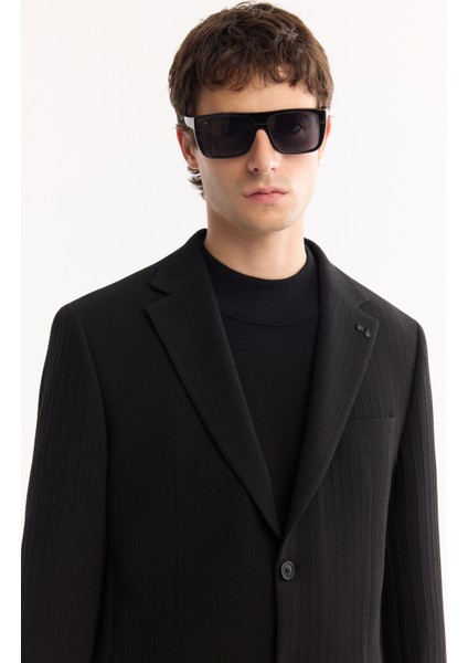Erkek Siyah Mono Yaka Bi-Stretch Hafif Çizgili Blazer Comfort Slim Fit Ceket A52Y4004 indirimleri