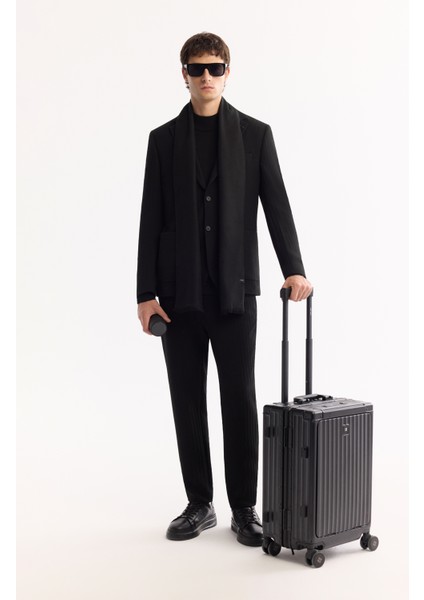 Erkek Siyah Mono Yaka Bi-Stretch Hafif Çizgili Blazer Comfort Slim Fit Ceket A52Y4004