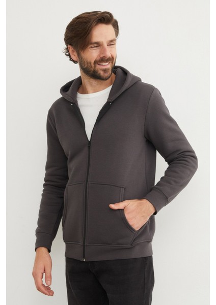 3 Iplik Fermuarlı Kanguru Cepli Sweatshirt