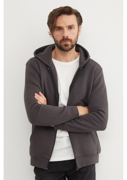 3 Iplik Fermuarlı Kanguru Cepli Sweatshirt