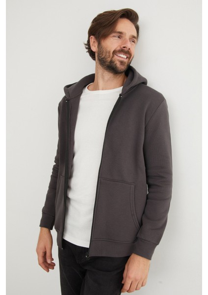 3 Iplik Fermuarlı Kanguru Cepli Sweatshirt