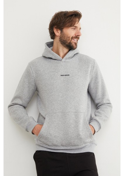 3 Iplik Keep Going Yazı Baskılı Kapüşonlu Oversize Sweatshirt