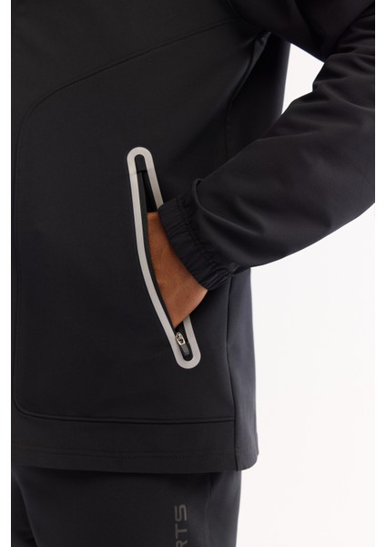 Erkek Siyah Kapüşonlu Fermuarlı Bi-Stretch Regular Fit Sweatshirt A52Y1332