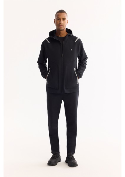 Erkek Siyah Kapüşonlu Fermuarlı Bi-Stretch Regular Fit Sweatshirt A52Y1332