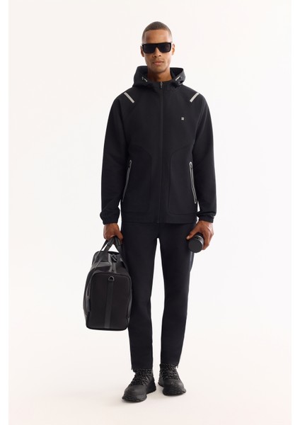 Erkek Siyah Kapüşonlu Fermuarlı Bi-Stretch Regular Fit Sweatshirt A52Y1332