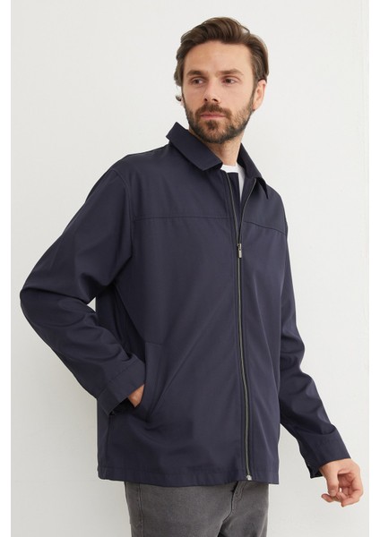 Fermuarlı Polo Yaka Scuba Kumaş Yağmurluk