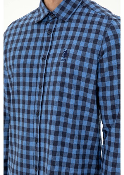 Erkek İndigo Gömlek Desenli 50296607-VR028