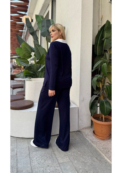 Kadın Büyük Beden Gömlek Yaka Detaylı Esnek Eşofman Takımı 24904 indirimleri