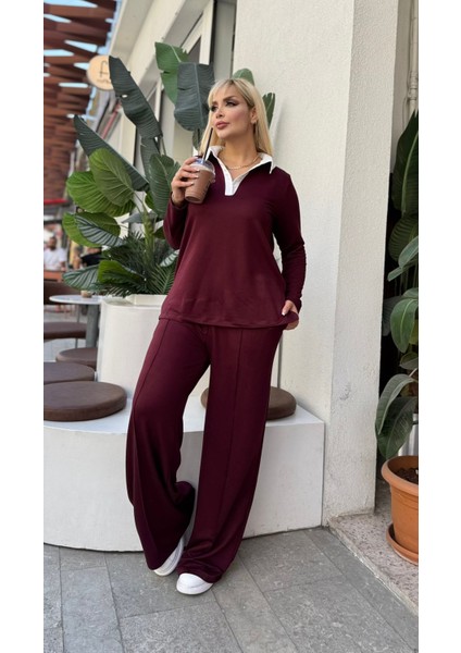 Kadın Büyük Beden Gömlek Yaka Detaylı Esnek Eşofman Takımı 24904 fiyatları