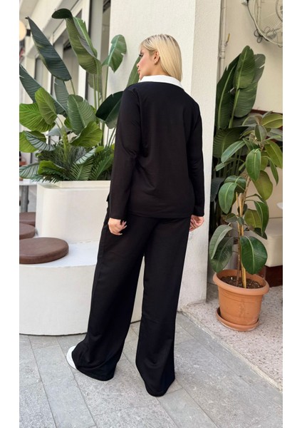 Kadın Büyük Beden Gömlek Yaka Detaylı Esnek Eşofman Takımı 24904 indirimleri