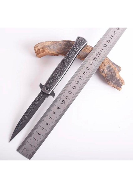 Kamp Outdoor Italyan Model Gül Kabartmalı Eskitme Gümüş Gül Işlemeli Çakı