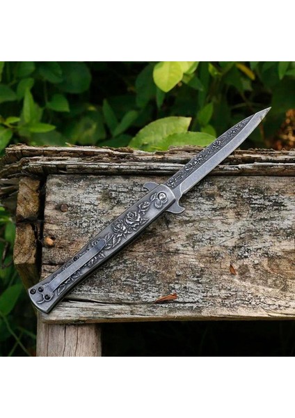 Kamp Outdoor Italyan Model Gül Kabartmalı Eskitme Gümüş Gül Işlemeli Çakı modelleri