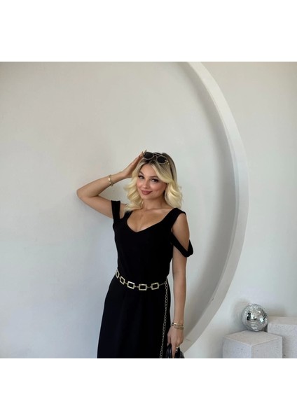 Kadın Askılı Oğuk Omuz Detaylı Odal Elbise