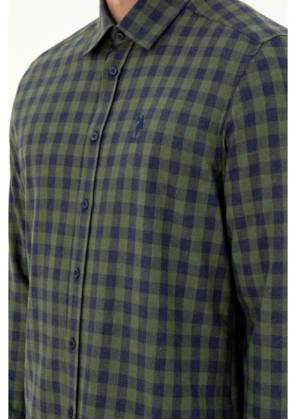 Erkek Koyu Yeşil Gömlek Desenli 50296607-VR079