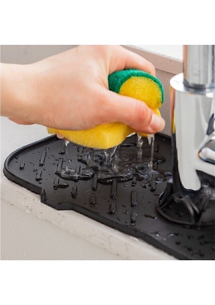 Siyah Lavabo ve Mutfak Batarya Su Tutucu, Bulaşık Süngeri Matı, 36X13 Cm, 1 Adet modelleri