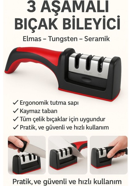 Elmas Uçlu Profesyonel Bıçak Bileme Aleti ve Mutfak Makası Seti