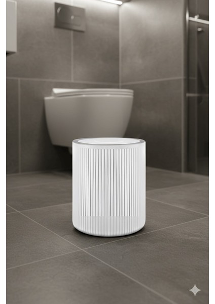 Lines Serisi Beyaz Akrilik Çöp Kovası – Silindir, 5 Litre, 25CM, Kolay Temizlenir - 3376