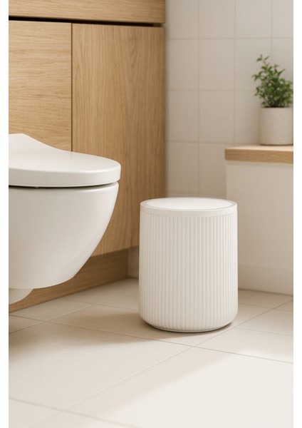 Lines Serisi Beyaz Akrilik Çöp Kovası – Silindir, 5 Litre, 25CM, Kolay Temizlenir - 3376 modelleri