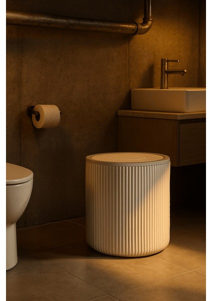 Lines Serisi Beyaz Akrilik Çöp Kovası – Silindir, 5 Litre, 25CM, Kolay Temizlenir - 3376 fırsatları