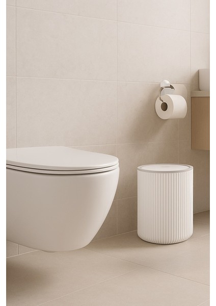 Lines Serisi Beyaz Akrilik Çöp Kovası – Silindir, 5 Litre, 25CM, Kolay Temizlenir - 3376 indirimleri