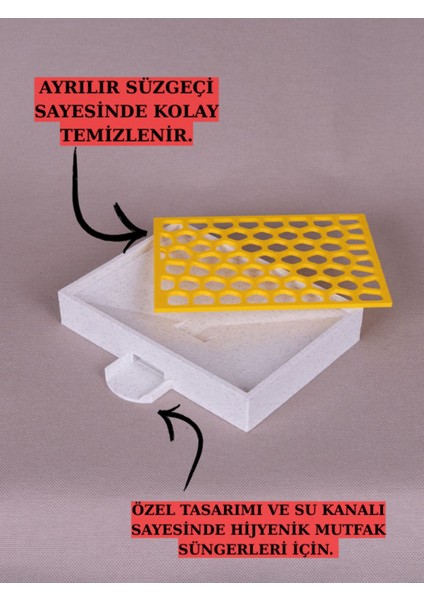Süzgeçli Mutfak Süngeri, Su Tahliyeli, 12X9 Cm, Canlı Sarı Renk fiyatları
