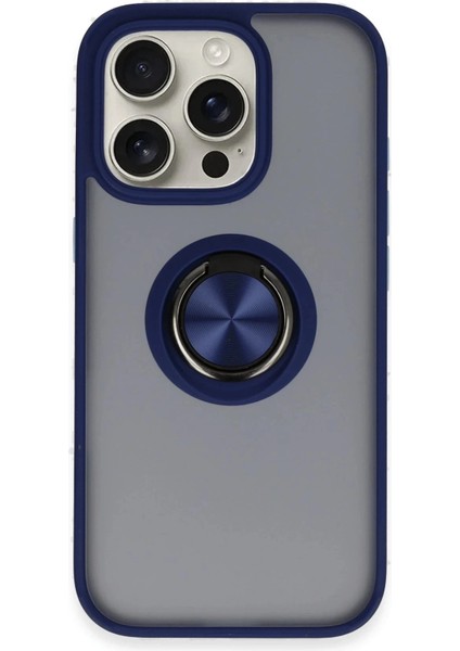 Newface iPhone 16 Pro Kılıf Montreal Yüzüklü Silikon Kapak - Lacivert