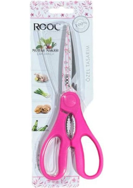 Pembe Çiçek Desenli Çok Amaçlı Mutfak Makası Esnaf Işine Uygun