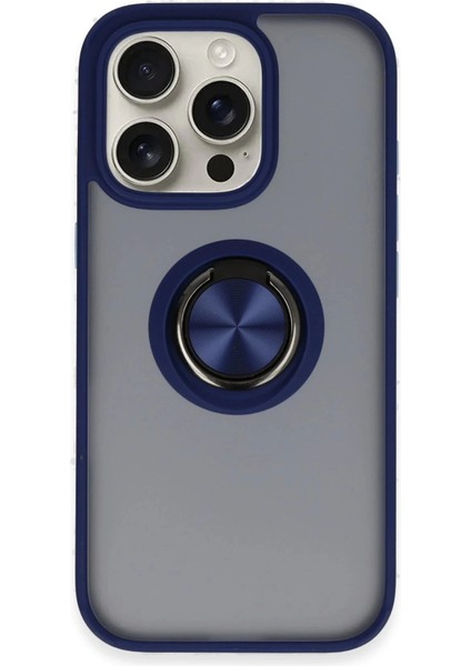 Newface iPhone 16 Pro Max Kılıf Montreal Yüzüklü Silikon Kapak - Lacivert