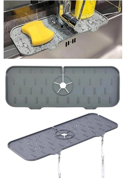 Gri Su Tutucu Musluk Matı, Mutfak ve Banyo Koruyucu, Lavabo ve Tezgah Üstü