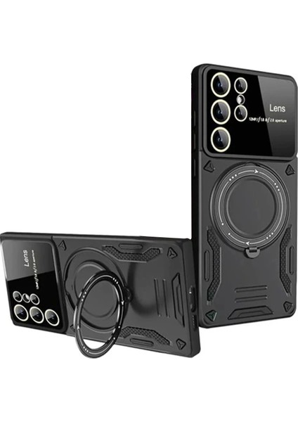 Newface Samsung Galaxy S24 Ultra Kılıf Joy Lens Standlı Kapak - Siyah