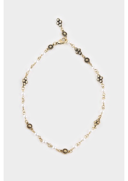 Kadın İnci Detaylı Gold Kolye F6856AXNS