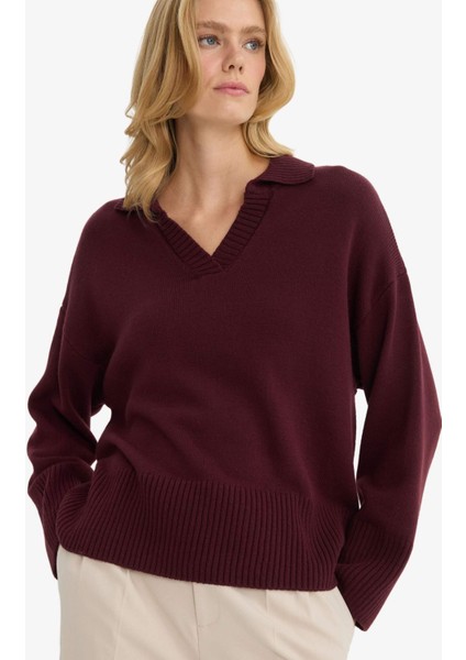 Oversize Geniş Kalıp Polo Yaka Triko Kazak F9126AX25WN