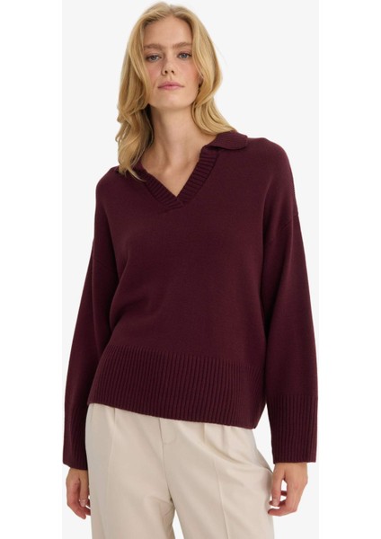 Oversize Geniş Kalıp Polo Yaka Triko Kazak F9126AX25WN modelleri