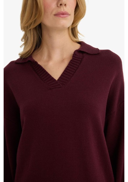 Oversize Geniş Kalıp Polo Yaka Triko Kazak F9126AX25WN fırsatları