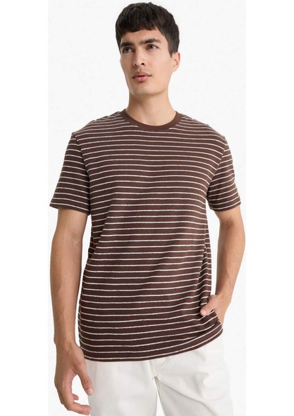 Regular Fit Bisiklet Yaka Çizgili Kısa Kollu Tişört E8198AX25AU modelleri