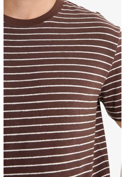 Regular Fit Bisiklet Yaka Çizgili Kısa Kollu Tişört E8198AX25AU indirimleri