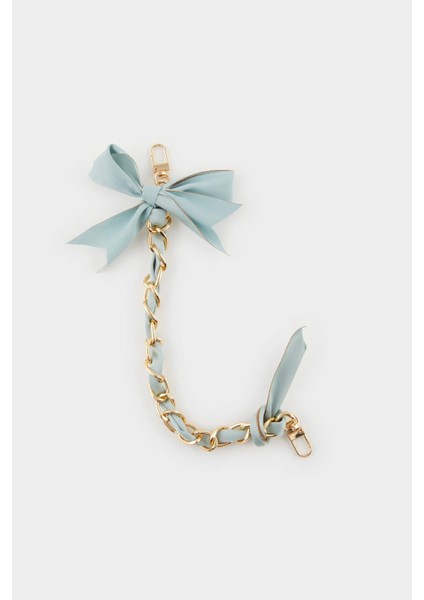 Kadın Mavi Kurdeleli Gold Charm Anahtarlık F6963AXNS