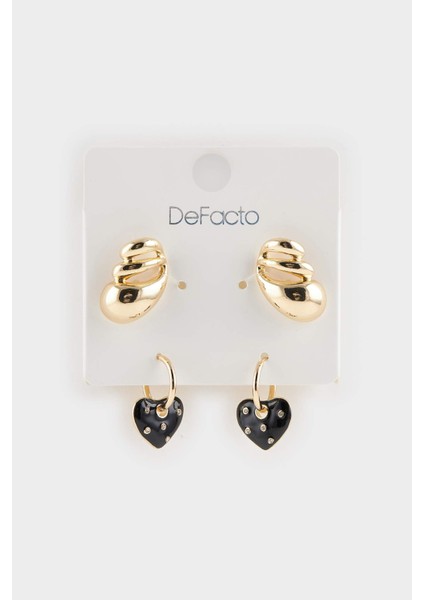 Kadın 2'li Kalpli Gold Küpe F6836AXNS