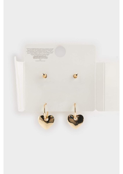 Kadın 2'li Kalpli Gold Küpe F6836AXNS modelleri