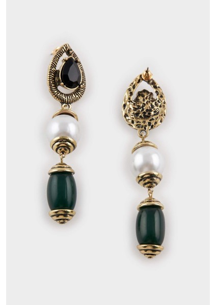 Kadın Taşlı İncili Sallantılı Gold Küpe F6761AXNS fiyatları