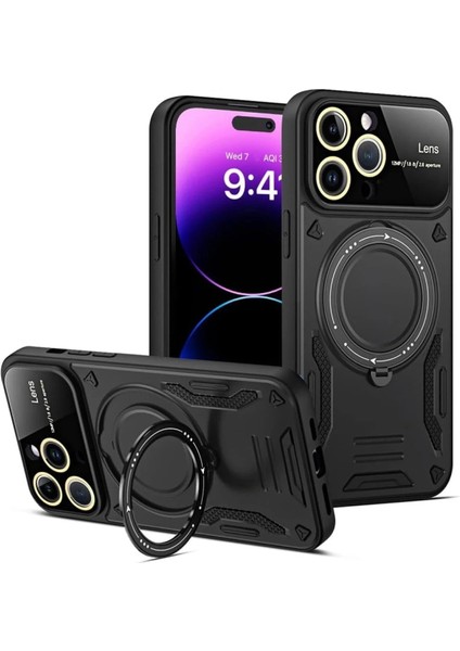 Newface iPhone 16 Pro Kılıf Joy Lens Standlı Kapak - Siyah