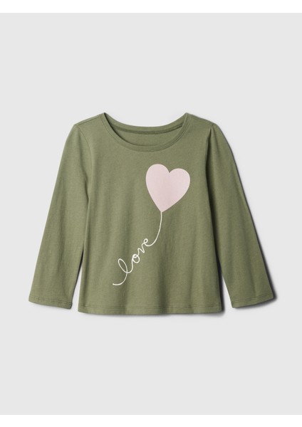 Kız Bebek Haki %100 Pamuk Gap Logo Grafikli T-Shirt