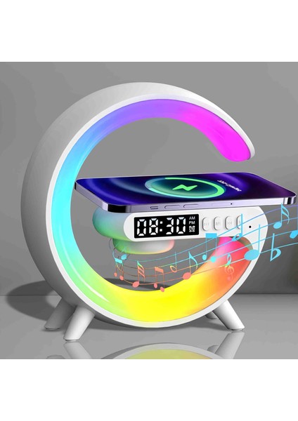 Akıllı Kablosuz Şarj Standı Bluetooth Hoparlör Müzik Saat Işıklı Lamba Çok Fonksiyonlu Ses Makinesi Özel Üretim Set