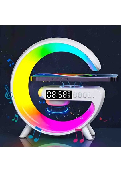 Akıllı Kablosuz Şarj Standı Bluetooth Hoparlör Müzik Saat Işıklı Lamba Çok Fonksiyonlu Ses Makinesi Özel Üretim Set fiyatları