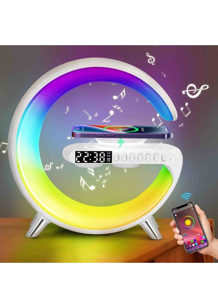 Akıllı Kablosuz Şarj Standı Bluetooth Hoparlör Müzik Saat Işıklı Lamba Çok Fonksiyonlu Ses Makinesi Özel Üretim Set fırsatları