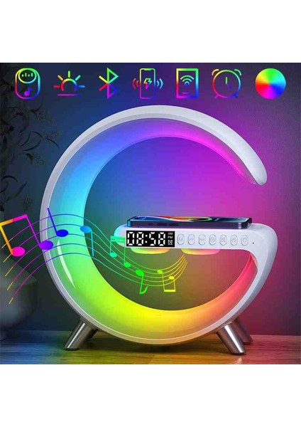 Akıllı Kablosuz Şarj Standı Bluetooth Hoparlör Müzik Saat Işıklı Lamba Çok Fonksiyonlu Ses Makinesi Özel Üretim Set indirimleri