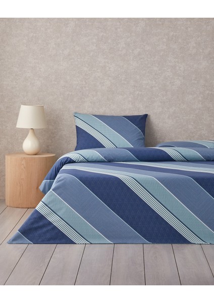 Parallel Patch Kolay Ütülenir Çift Kişilik Nevresim Takımı 200X220 cm Koyu Mavi-Seledon