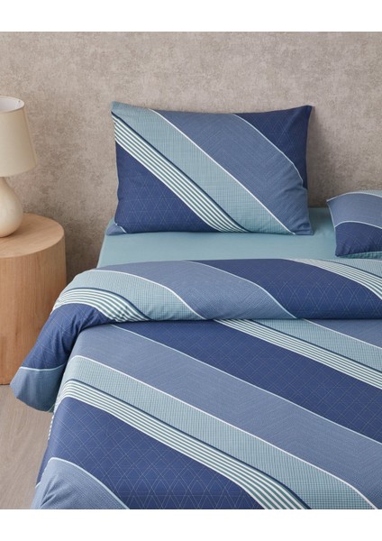 Parallel Patch Kolay Ütülenir Çift Kişilik Nevresim Takımı 200X220 cm Koyu Mavi-Seledon fiyatları