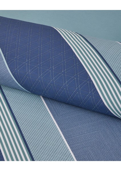 Parallel Patch Kolay Ütülenir Çift Kişilik Nevresim Takımı 200X220 cm Koyu Mavi-Seledon fırsatları