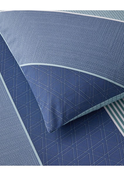 Parallel Patch Kolay Ütülenir Çift Kişilik Nevresim Takımı 200X220 cm Koyu Mavi-Seledon indirimleri